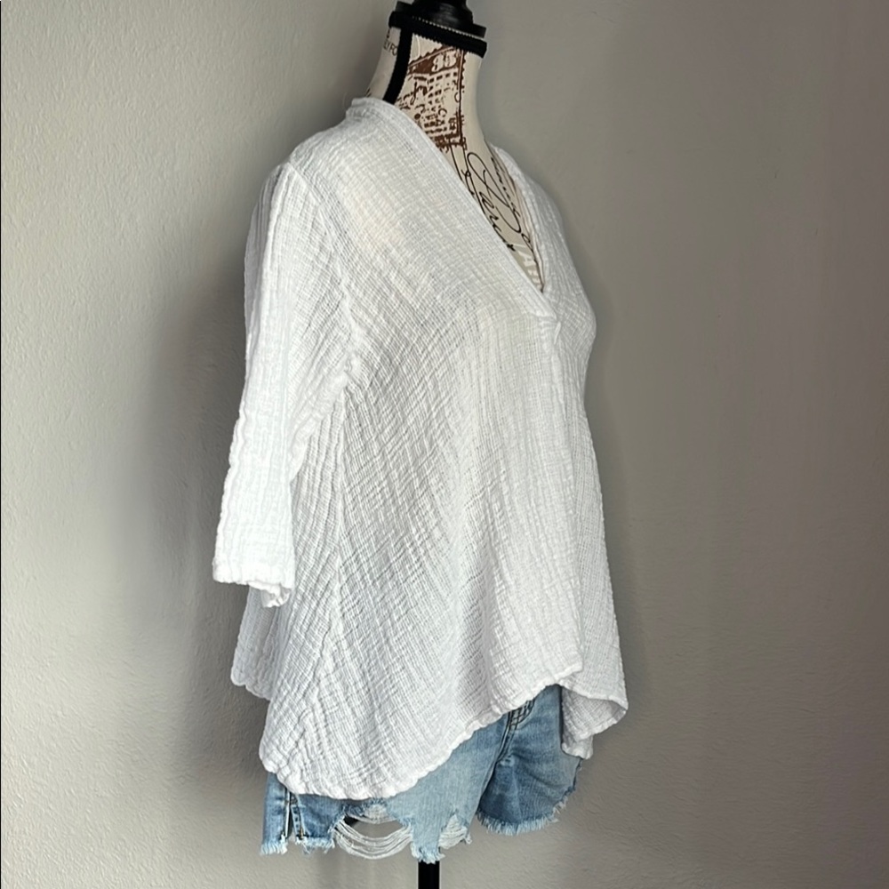 Cobblestone Gauze Blouse with Mandarin Collar